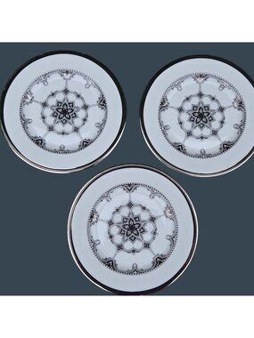 3 Lenox Classics Architects Table Fine Bone China Salad Plates Black & Platinum